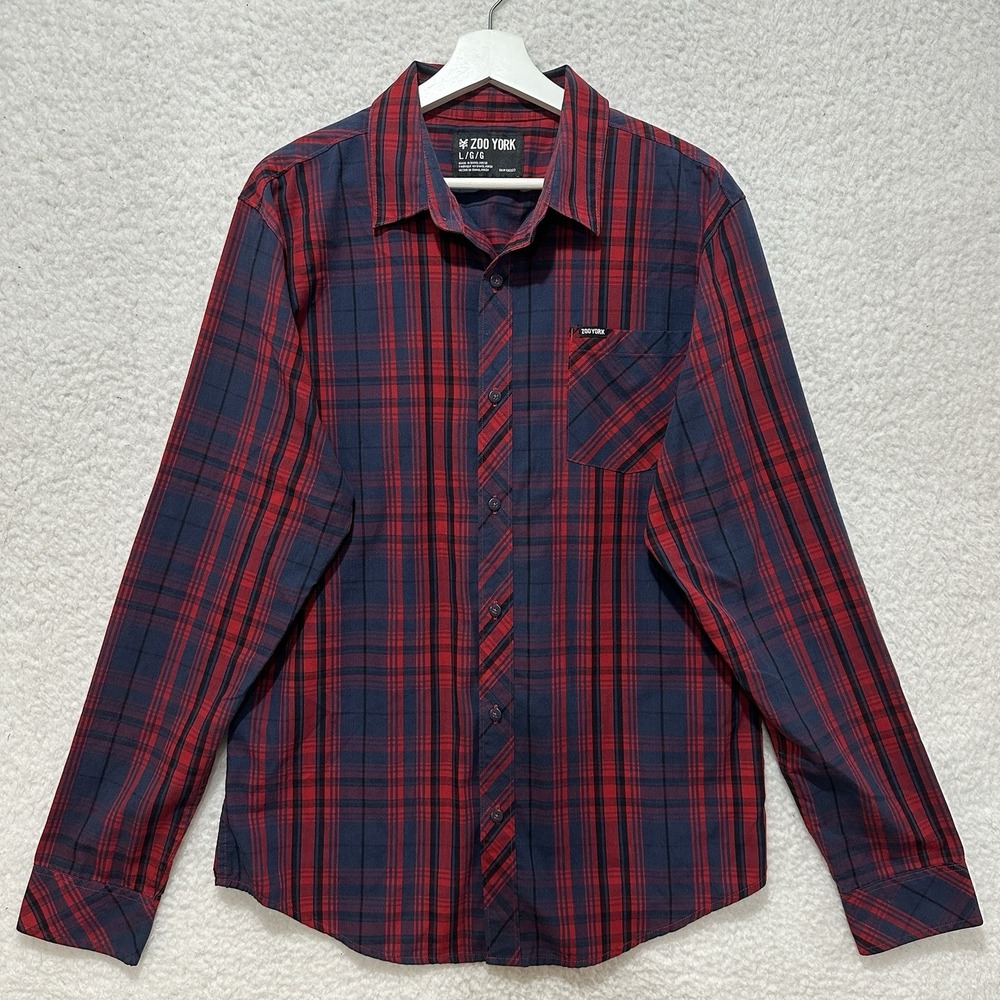ZOO YORK UNBREAKABLE Men's Tartan Plaid Long Sleeve Button Down Shirt SzL